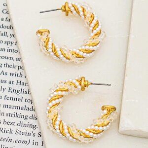 JUNIPER GOLD BEAD & PEARL TWIST HOOP EARRINGS